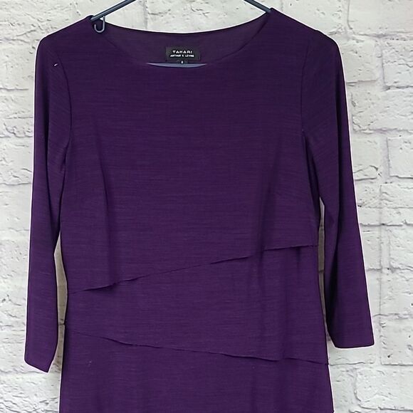 TAHARI Purple Plum Tiered Sheath Dress Matte Jersey MOTB Wedding Party Formal - Picture 9 of 11